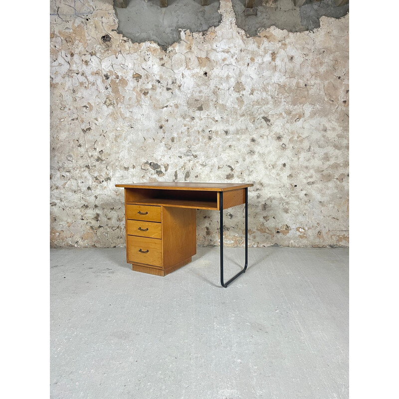 Vintage desk in oakwood and metal, 1950