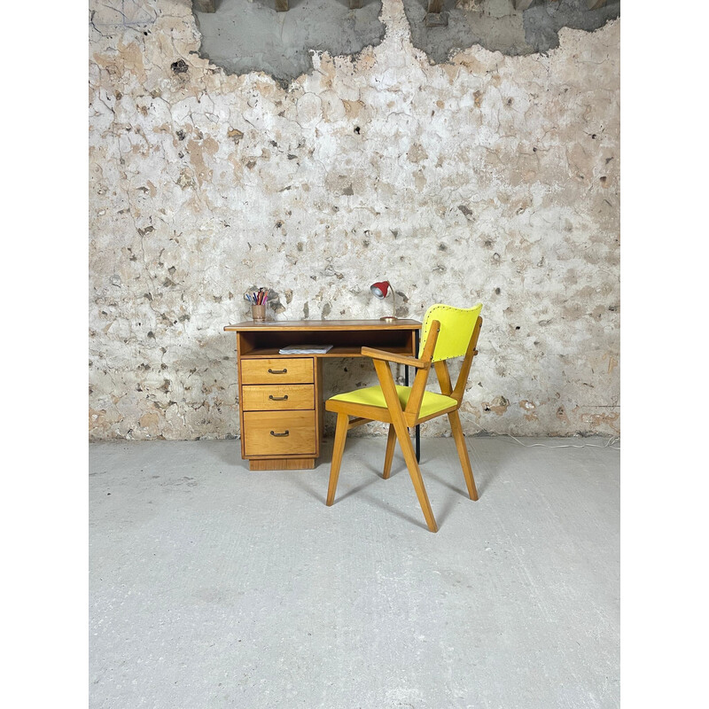 Vintage desk in oakwood and metal, 1950