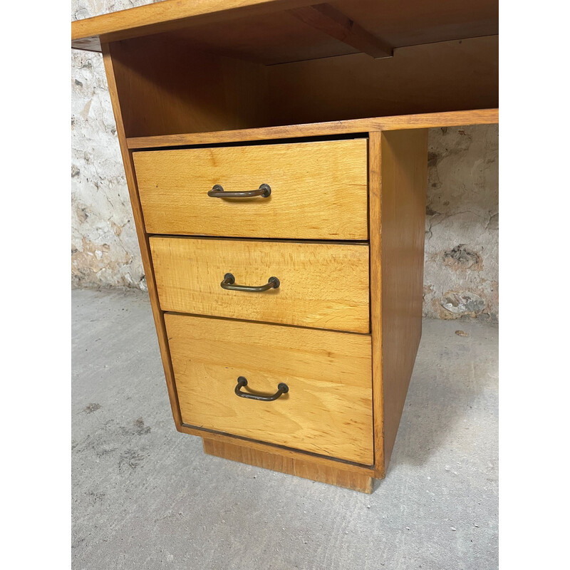 Vintage bureau in eikenhout en metaal, 1950