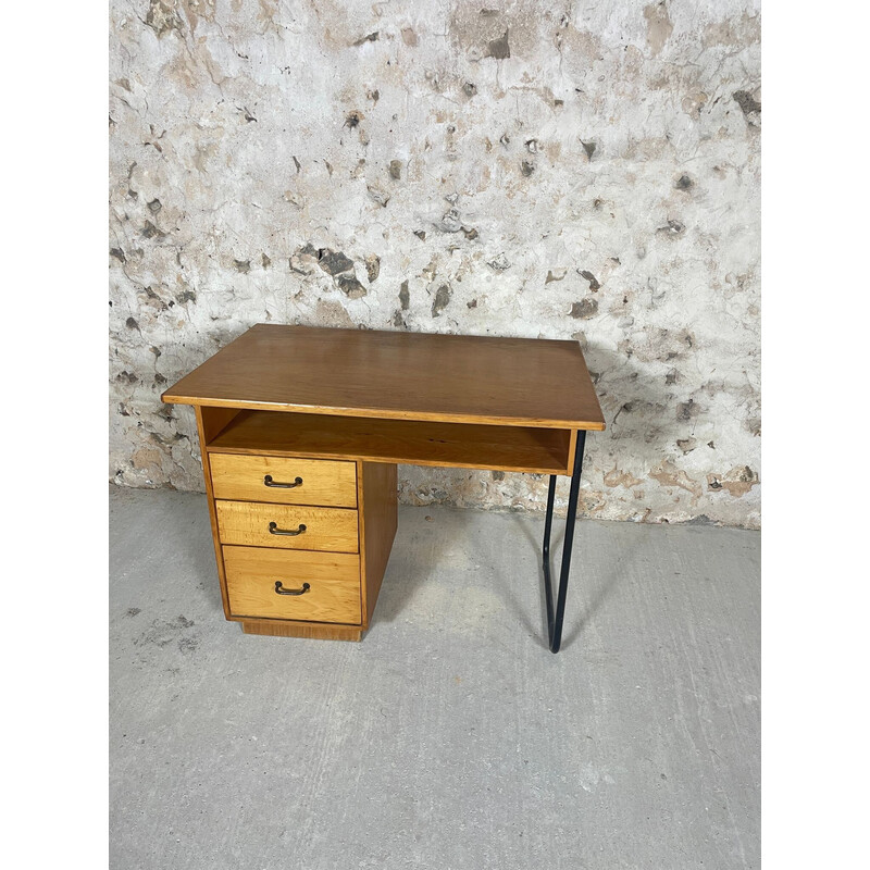 Vintage Schreibtisch aus Eichenholz und Metall, 1950