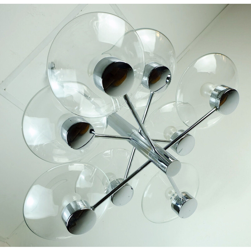 Vintage chandelier in chromed metal and glass by Kaiser-Leuchten, 1970