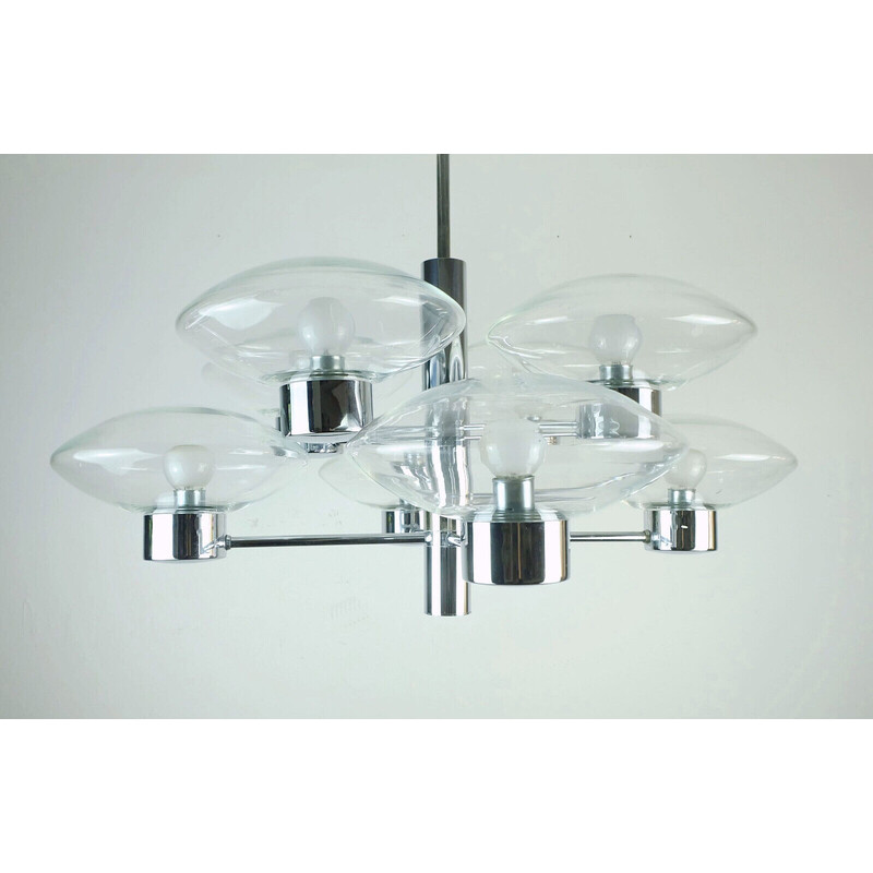 Vintage chandelier in chromed metal and glass by Kaiser-Leuchten, 1970