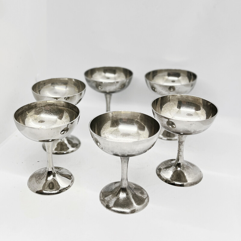 Conjunto de 6 taças de sorvete vintage banhadas a prata da Imf, Alemanha 1960