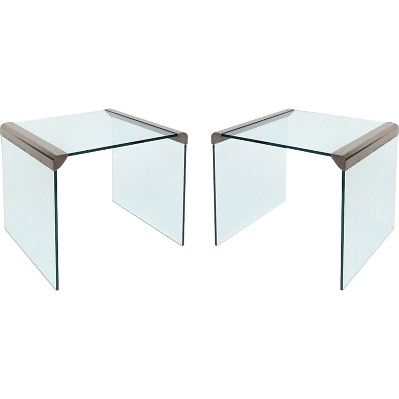 Pair of steel and glass side tables by Gallotti & Radice - 1970s
