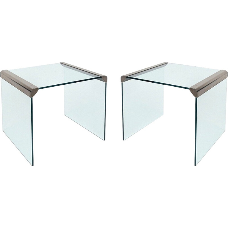 Paire de tables d'appoint en acier et verre par Gallotti & Radice - 1970