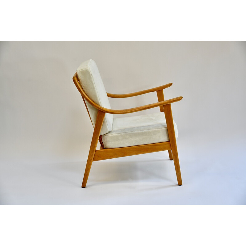 Pair of vintage solid beech armchairs, 1950