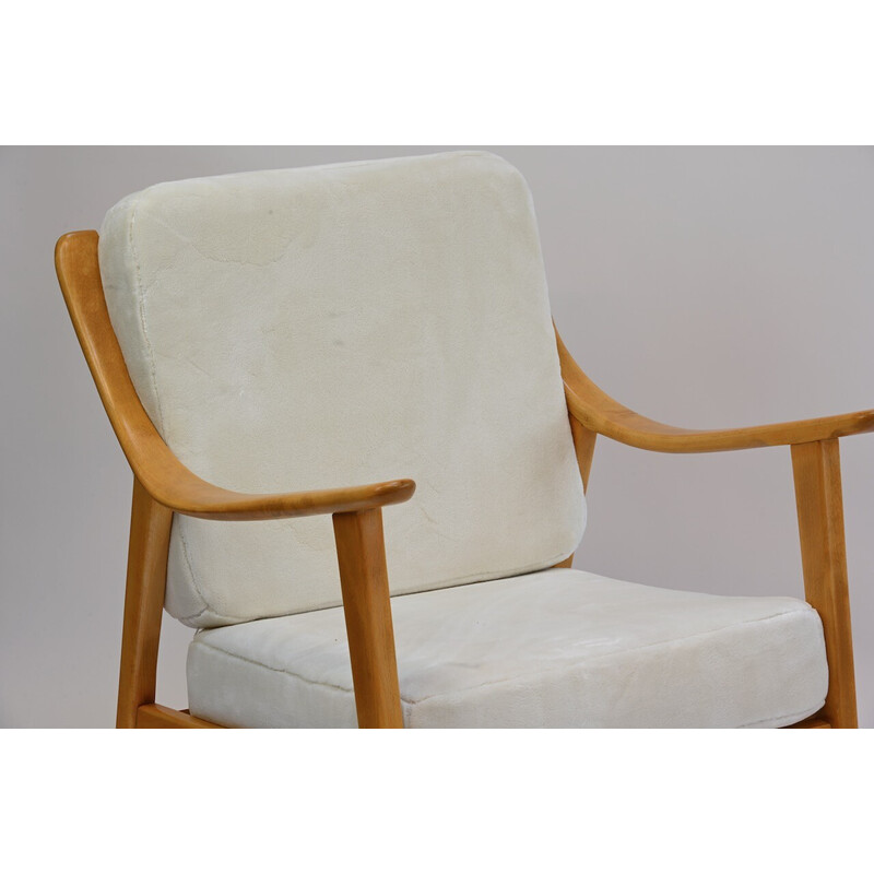 Pair of vintage solid beech armchairs, 1950