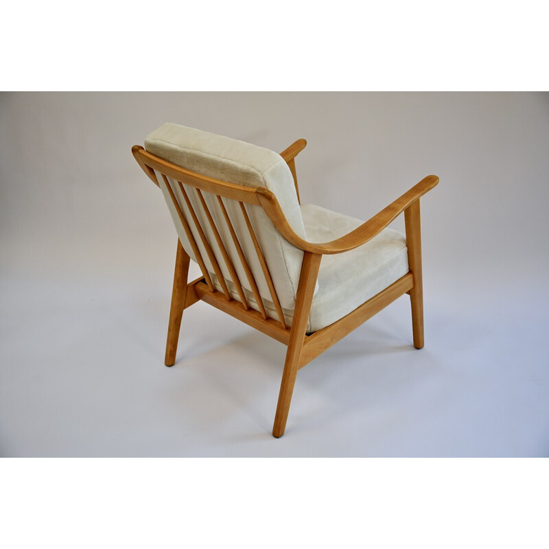 Pair of vintage solid beech armchairs, 1950