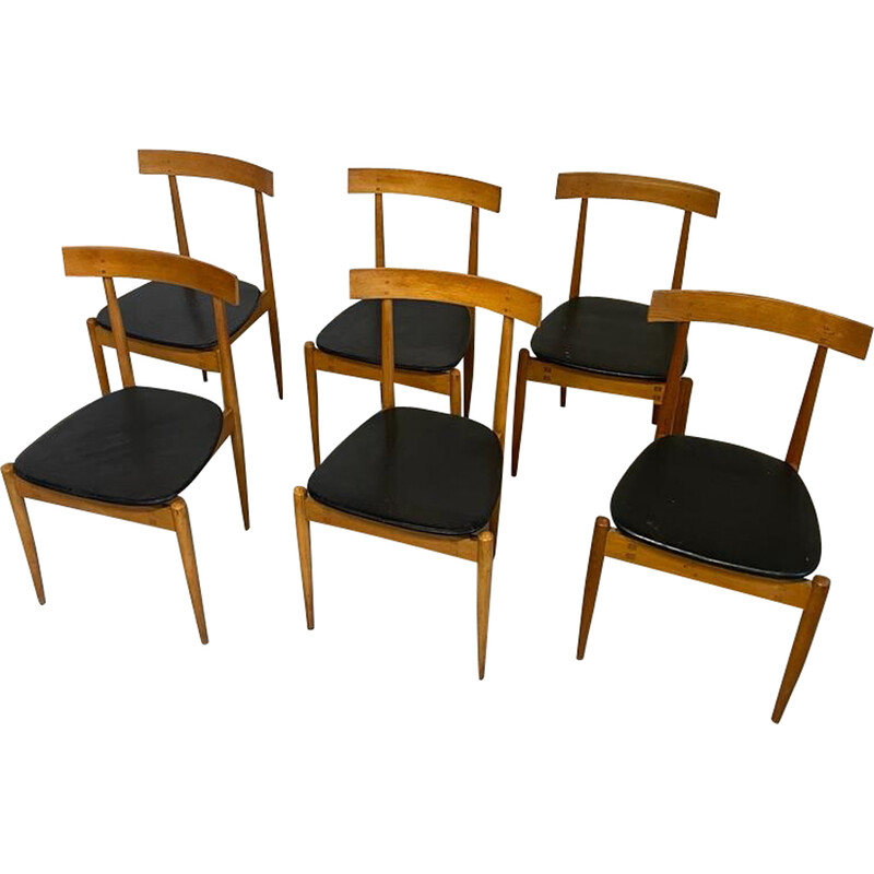 Ensemble de 6 chaises vintage en bois et cuir par Alan Fuchs pour Úluv, Tchécoslovaquie 1960
