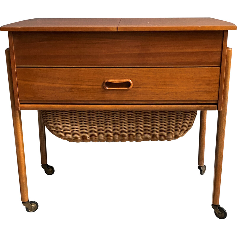 Vintage sewing table with wicker basket and drawers, 1960