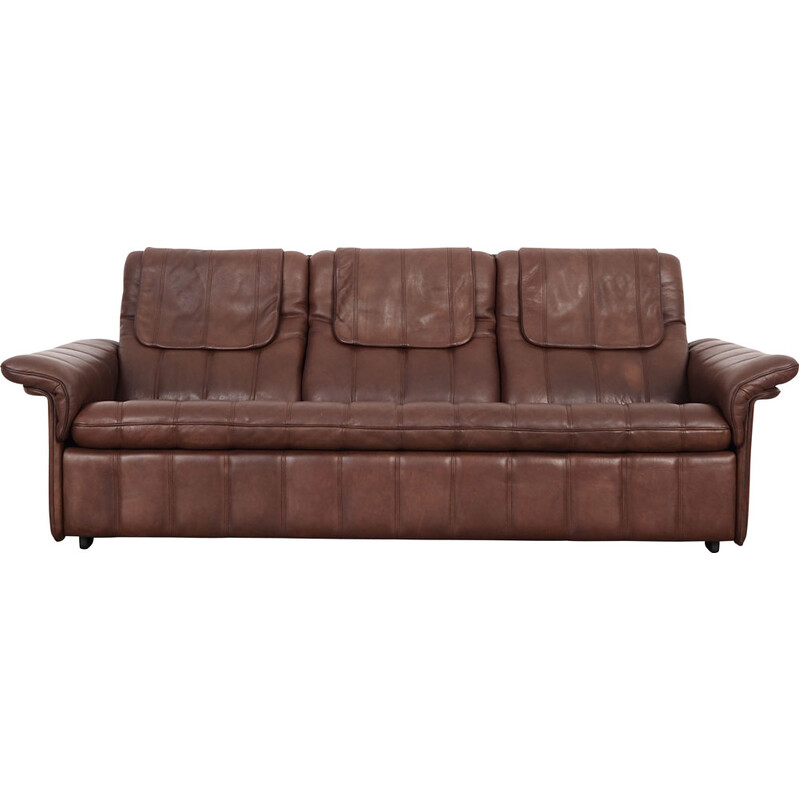 Vintage brown leather sofa by De Sede, Swiss 1970s