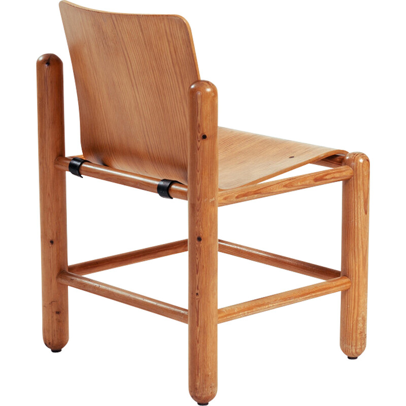 Coppia di sedie vintage in legno di pino e compensato, anni '70