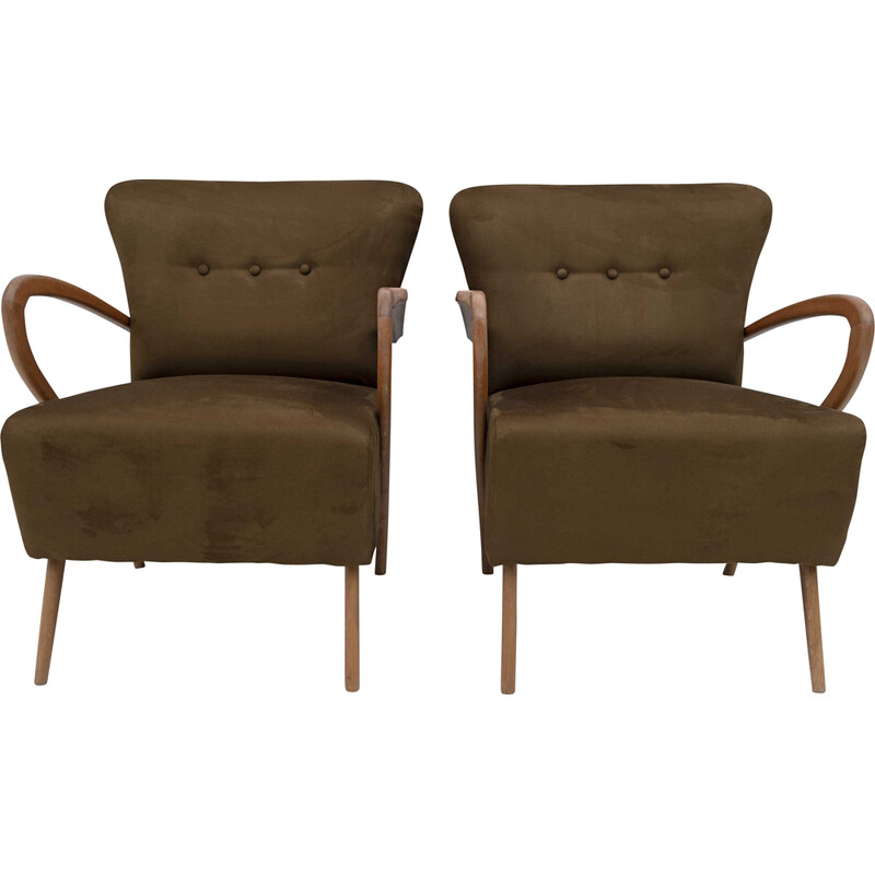 Pair of mid-century Italian velvet armchairs by Guglielmo Ulrich, 1950s