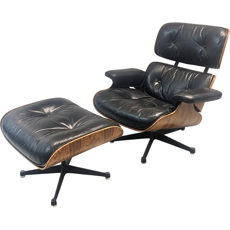 Vintage armchair and ottoman by Eames for Mobilier internationale, 1980