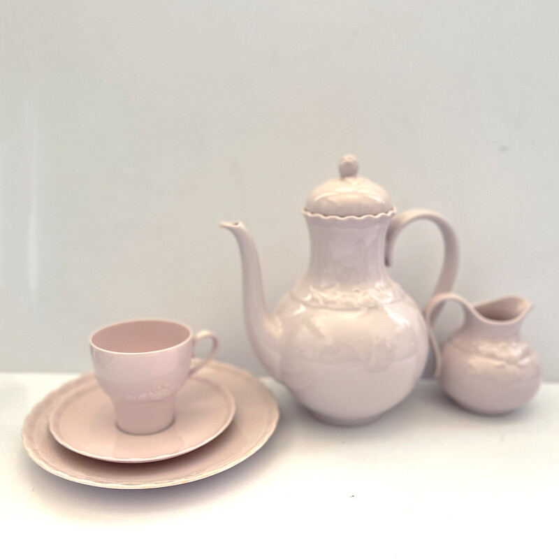 Serviço de café em porcelana rosa vintage da Hutschenreuther Hohenberg, Alemanha 1960