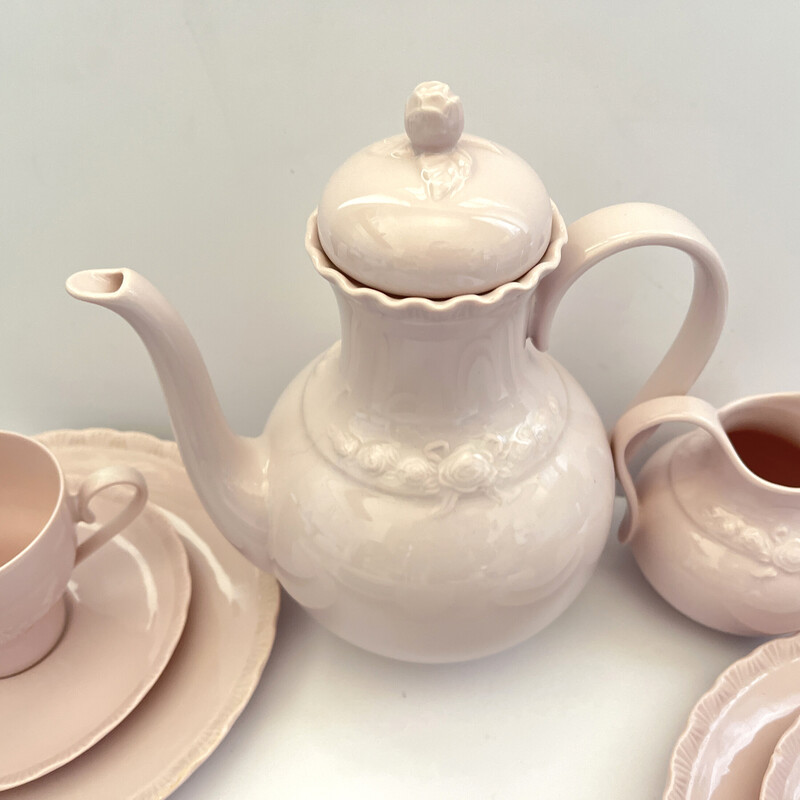 Serviço de café em porcelana rosa vintage da Hutschenreuther Hohenberg, Alemanha 1960