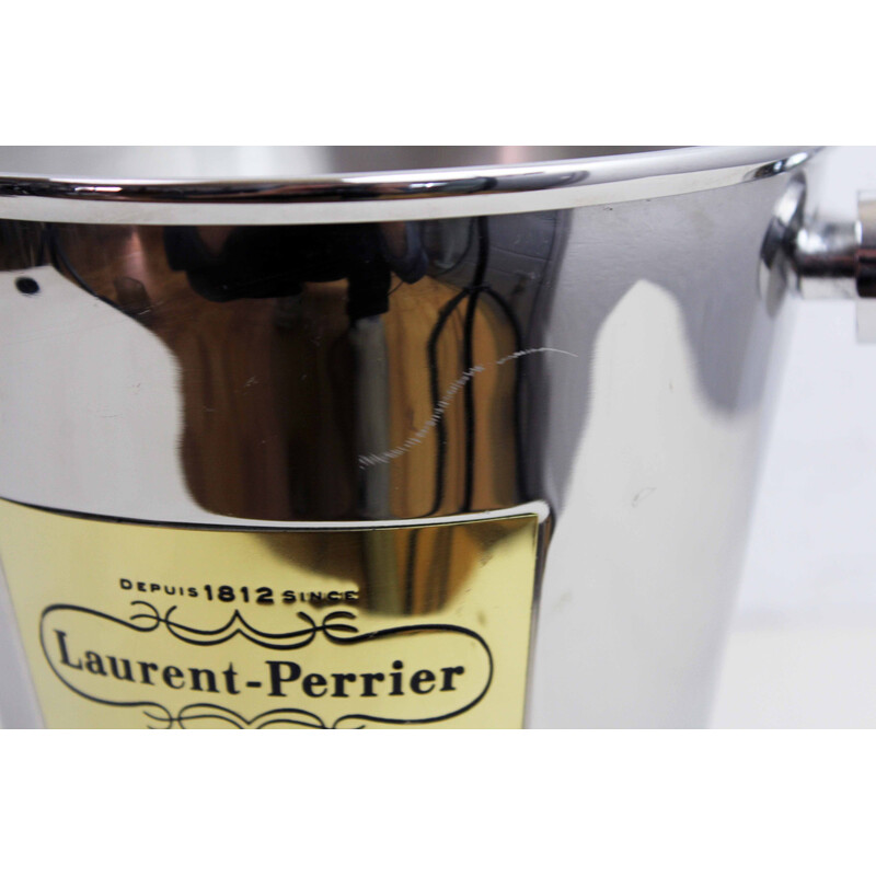 Balde de champanhe Laurent Perrier vintage em aço inoxidável e pele