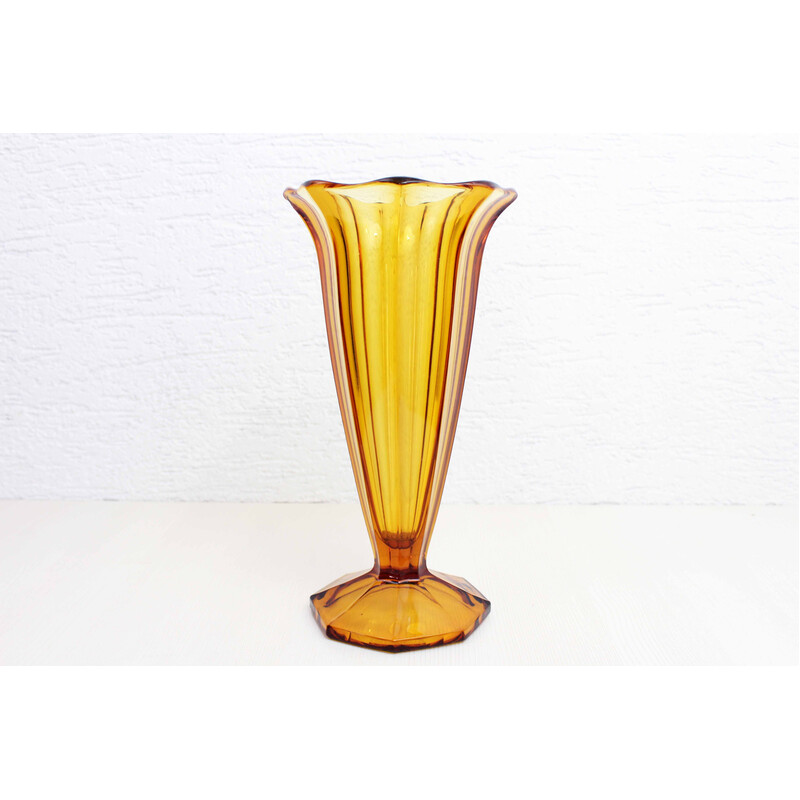 Bernsteinfarbene Vintage Art Deco Vase aus Glas, 1930