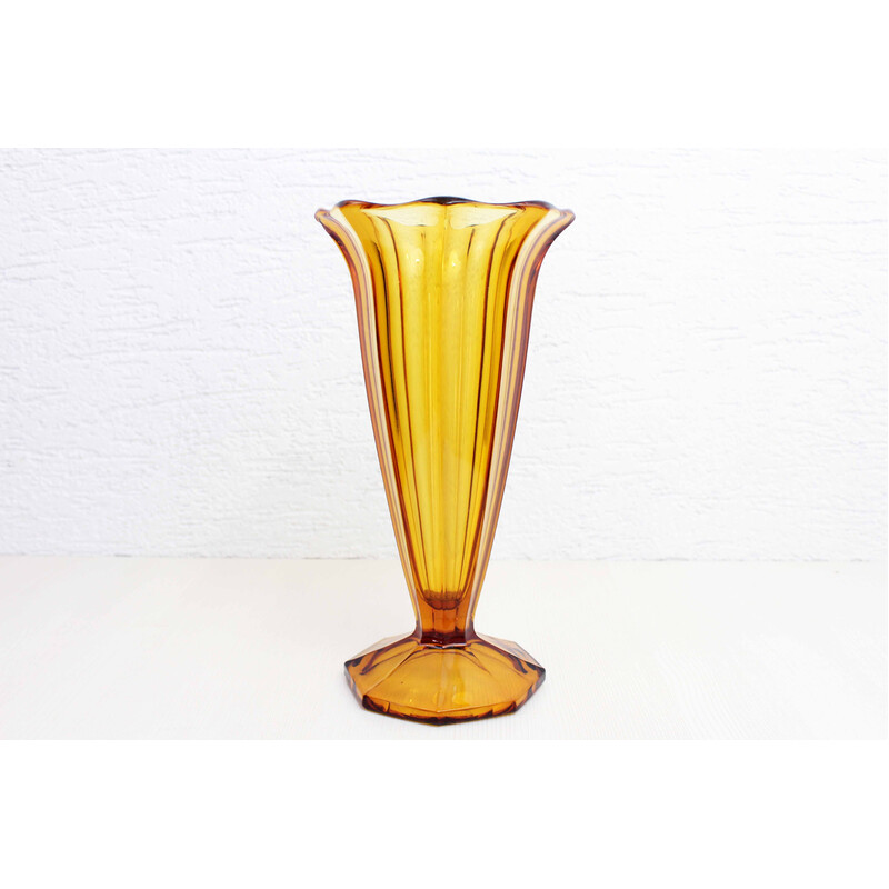Vintage amber Art Deco glass vase, 1930