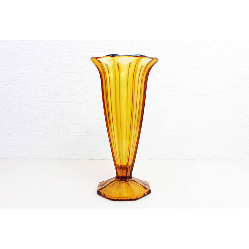 Bernsteinfarbene Vintage Art Deco Vase aus Glas, 1930