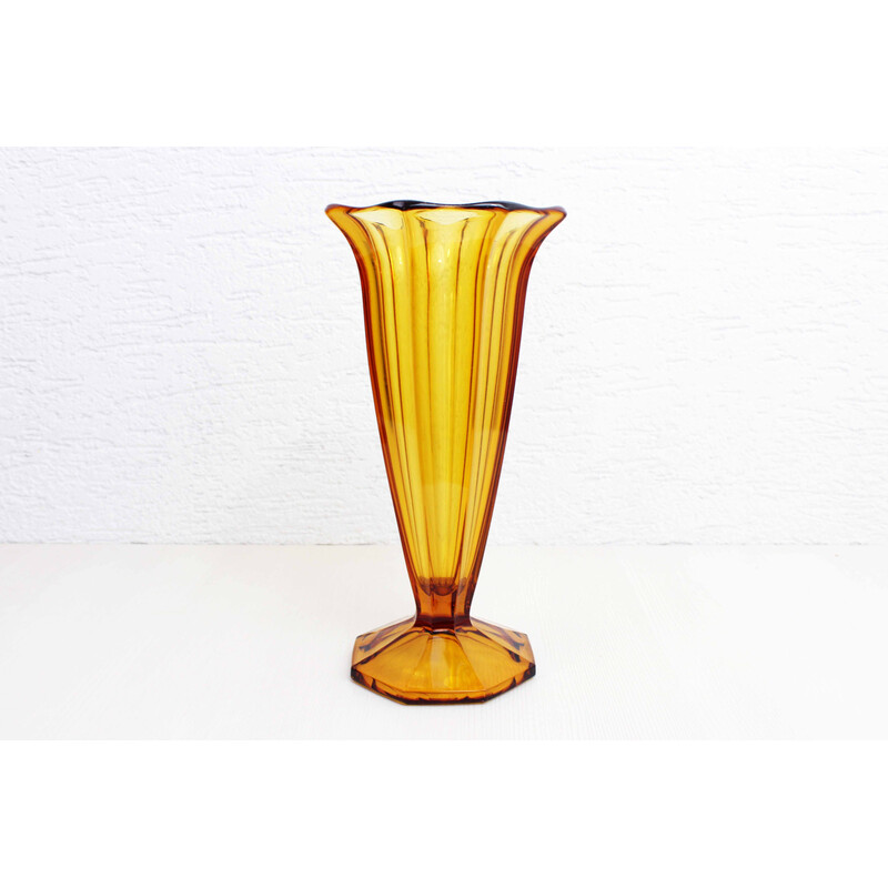 Vintage amber Art Deco glass vase, 1930