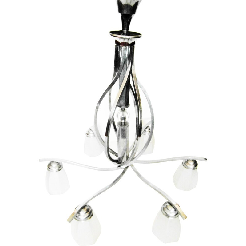 Helical modernist hanging lamp with  6 light arms - 1930s