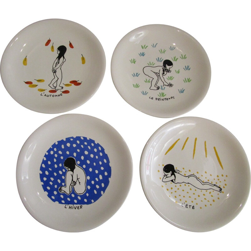 Series of 4 seasons plates by Jean Effel for Salins - 1960s