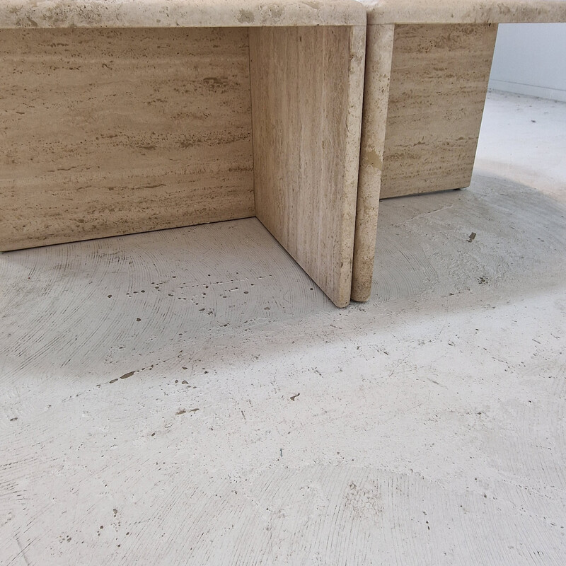 Pair of Italian vintage coffee tables in travertine, 1980s