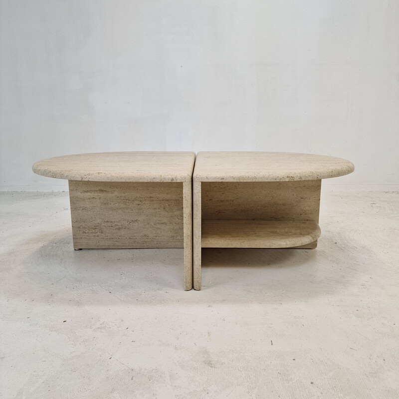 Pair of Italian vintage coffee tables in travertine, 1980s