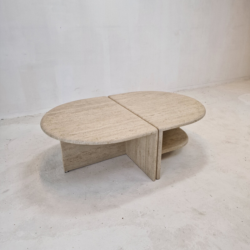 Pair of Italian vintage coffee tables in travertine, 1980s