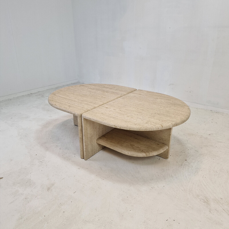 Pair of Italian vintage coffee tables in travertine, 1980s