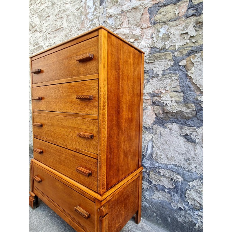 Vintage eikenhouten commode met 5 laden