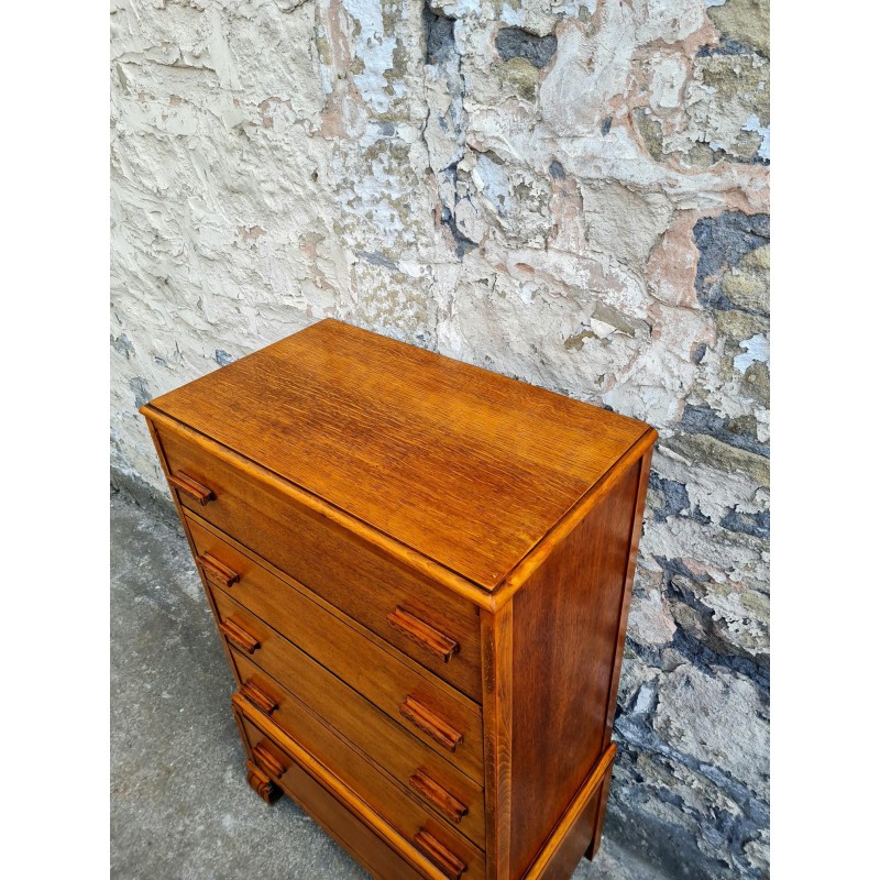 Vintage eikenhouten commode met 5 laden