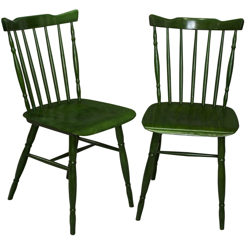 Postmodern green dining chairs in wood produced by Ton - 1980s