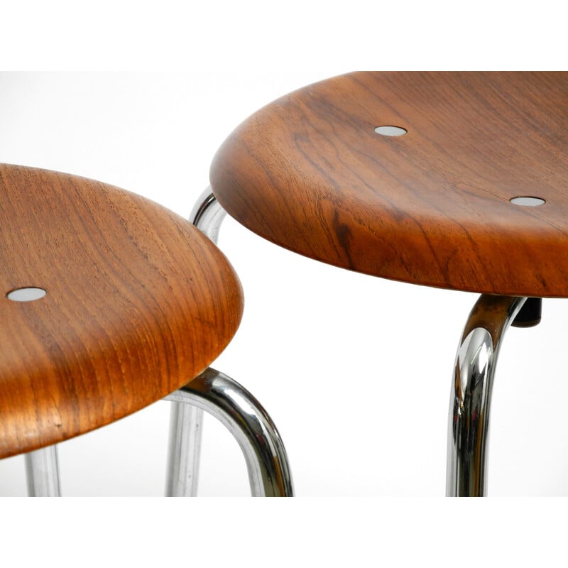 Set of 3 vintage Se38 teak stools by Egon Eiermann for Wilde Spieth