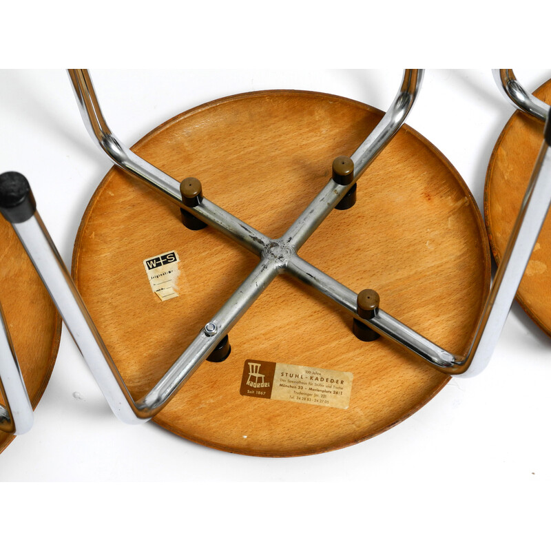 Set of 3 vintage Se38 teak stools by Egon Eiermann for Wilde Spieth