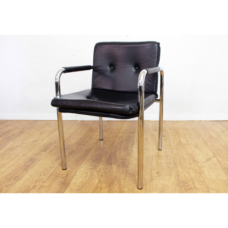 Set aus 4 Vintage-Sesseln aus Leder und Stahlrohr, 1970