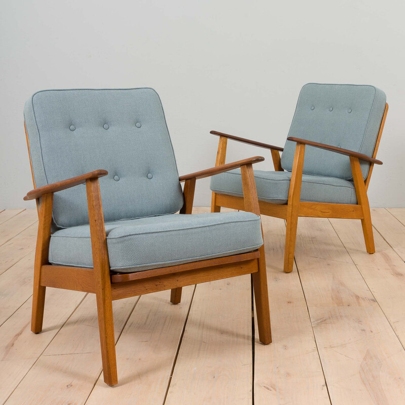 Paar vintage teak en eikenhouten fauteuils van Hans Wegner, Denemarken 1960