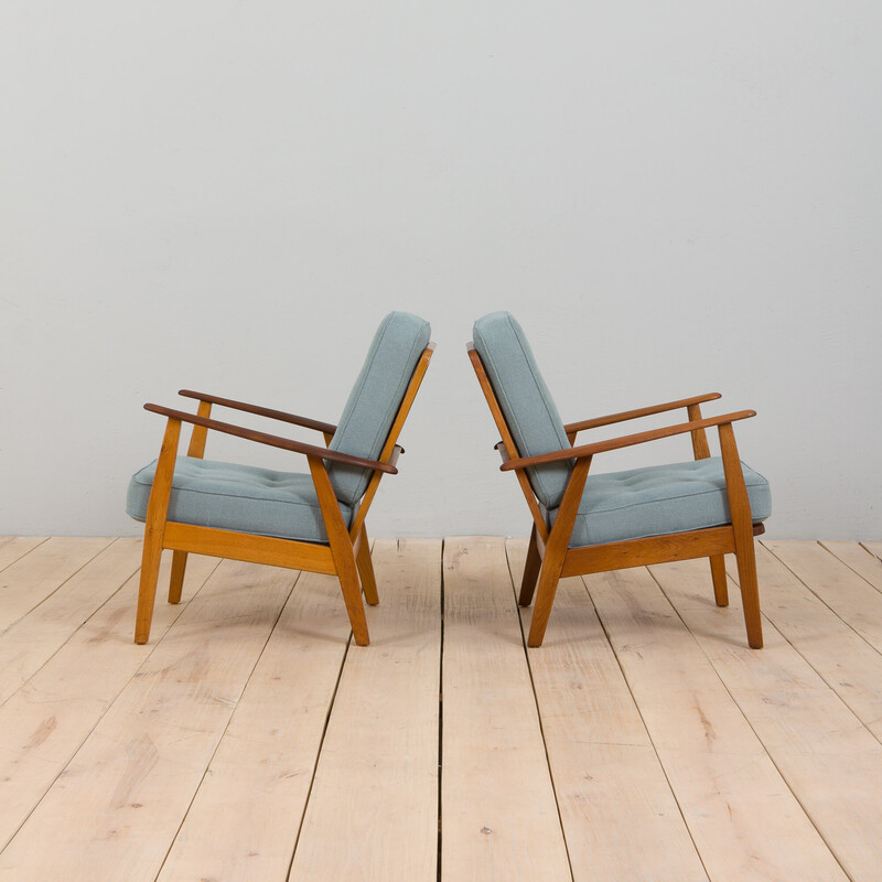 Pair of vintage teak and oakwood armchairs by Hans Wegner, Denmark 1960