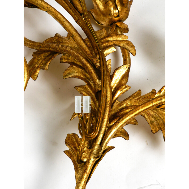 Lampada da parete italiana vintage placcata oro con quattro prese, anni '60