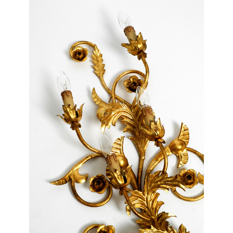 Candeeiro de parede italiano vintage banhado a ouro com quatro casquilhos, anos 60