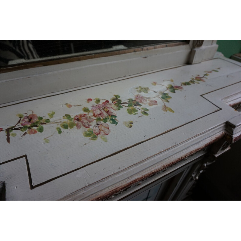 Italian vintage hand-painted console table with mirror in floral painting, 1920s