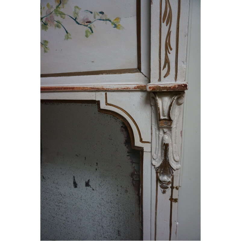 Italian vintage hand-painted console table with mirror in floral painting, 1920s