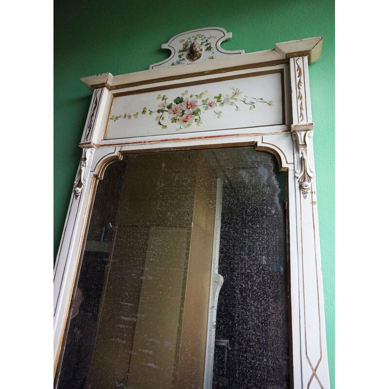 Italian vintage hand-painted console table with mirror in floral painting, 1920s