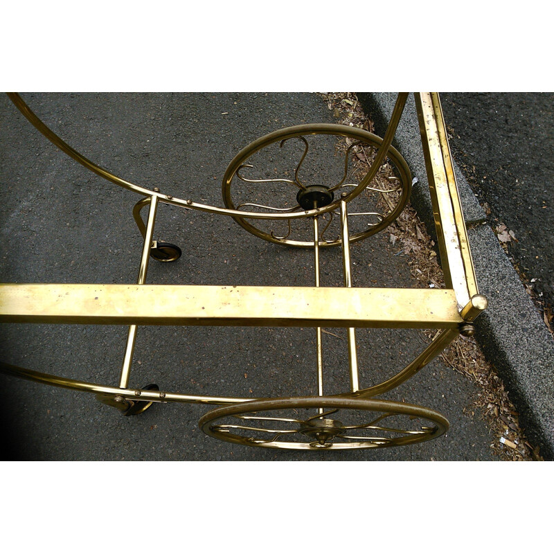 Tea serving trolley with two levels in perforated metal and brass- 1950s