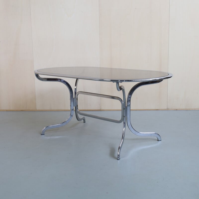 Vintage dining table in chrome and smoked glass by Gastone Rinaldi for Rima, 1970s