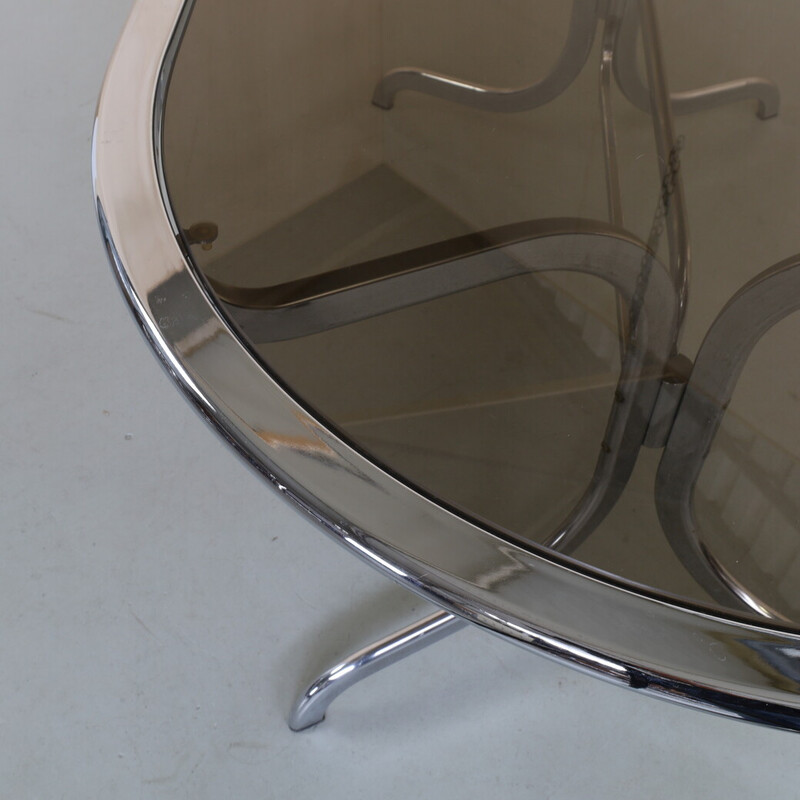 Table vintage en chrome et verre fumé par Gastone Rinaldi pour Rima, 1970