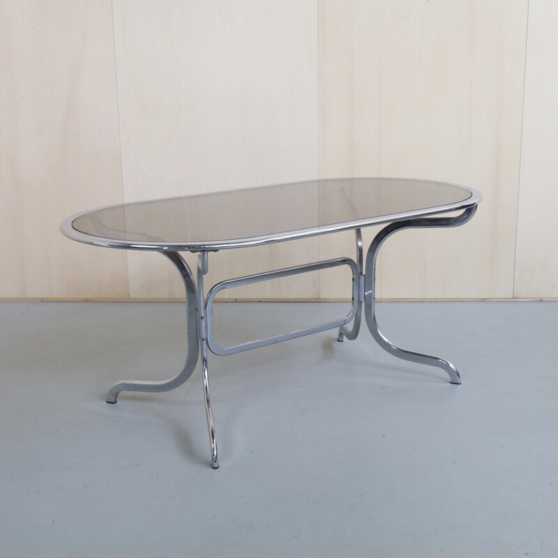 Table vintage en chrome et verre fumé par Gastone Rinaldi pour Rima, 1970