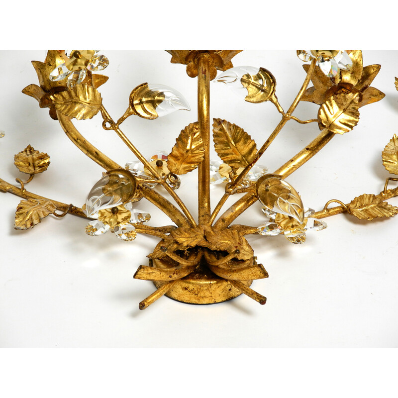 Vintage Italian gilt Florentine wall lamp with three sockets, 1980s