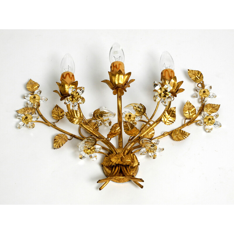 Vintage Italian gilt Florentine wall lamp with three sockets, 1980s